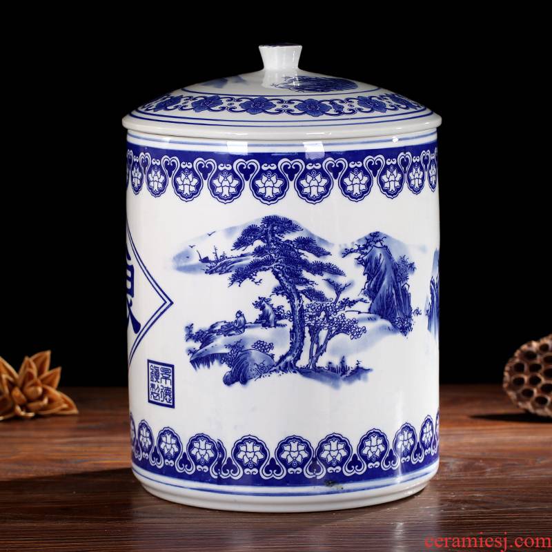Jingdezhen ceramic barrel storage device large kitchen pickles cylinder with cover home 20 jins ricer box seal
