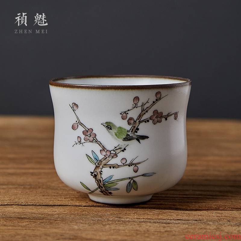 Shot incarnate your up hand - made flowers and birds of jingdezhen ceramic cups kung fu tea set sample tea cup personal single CPU master CPU