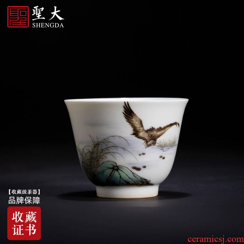 Holy big pure hand - made ceramic kung fu tea powder enamel LuYan figure masters cup sample tea cup all hand of jingdezhen tea service