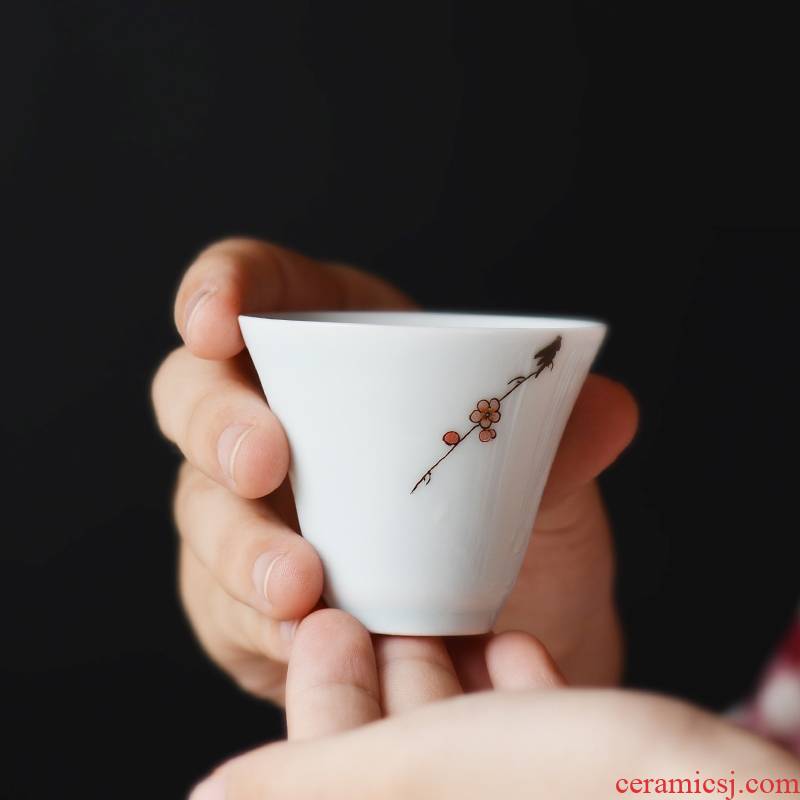 The Fire one thousand cups of jingdezhen ceramic powder enamel name plum hand - made single small tea kungfu tea cup sample tea cup individual cup