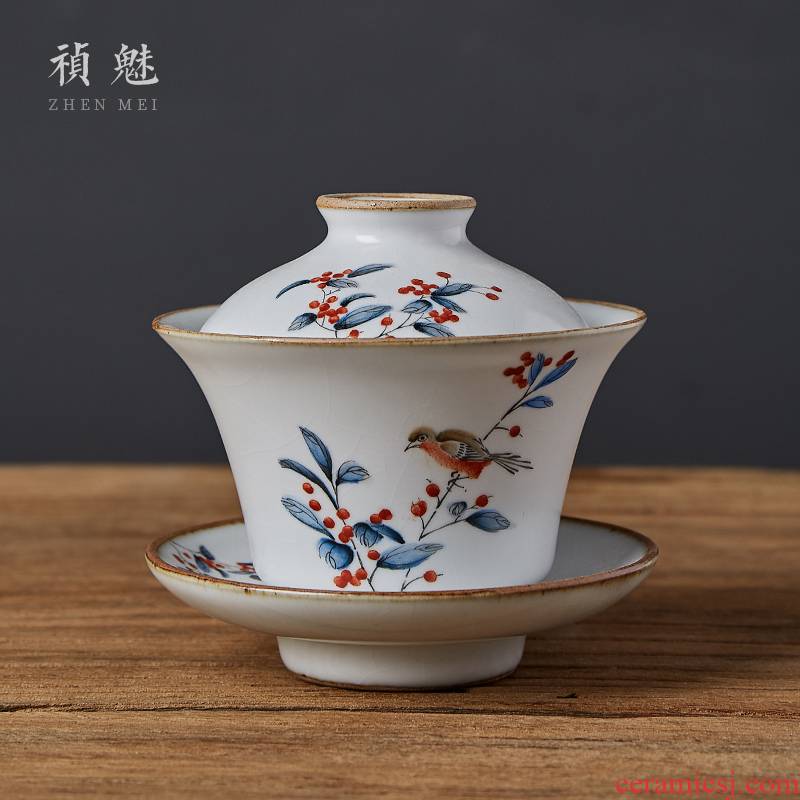 Shot spirit 's hand to open the slice your up all three to the tureen jingdezhen ceramic cups kung fu tea tea bowl