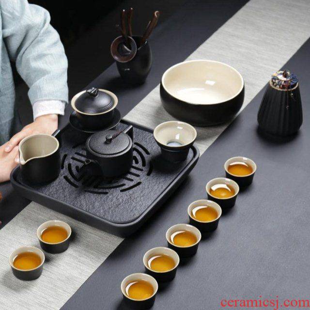 The kitchen together sheng tea set household contracted Japanese kung fu tea set of black ceramic teapot teacup black sharply away The stone