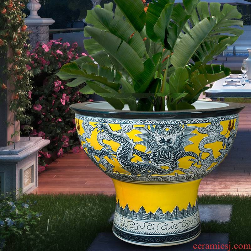 Jingdezhen ceramic flower pot cylinder large hydroponic tortoise bowl lotus pond lily copper money plant potted grass court goldfish bowl