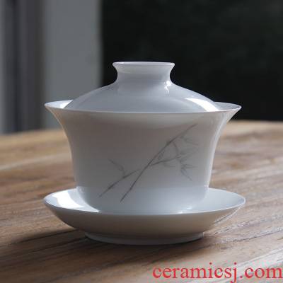 Submerged wood jingdezhen hand - made only three bowl of sweet white enamel bamboo tureen tea bowl of ceramic kung fu tea cups