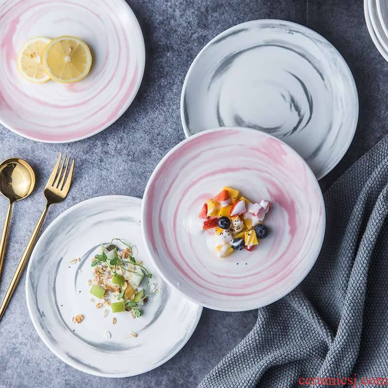 Ins the new grey Nordic ceramic disc marble plate household food dish plate web celebrity photos early dinner plate