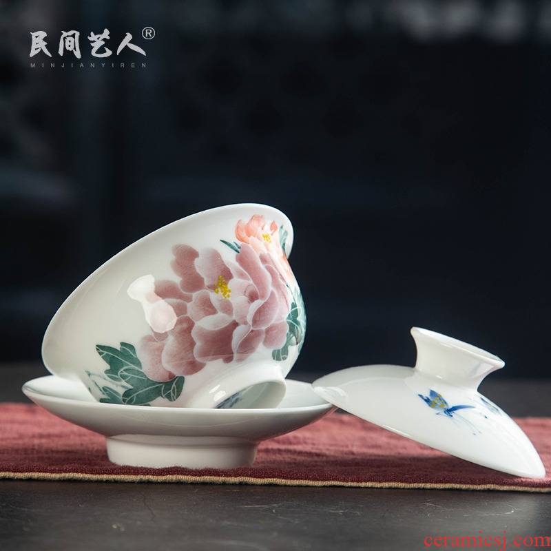 Tureen ceramic bowl tea cups three Tureen kung fu tea set only worship under glaze colorful porcelain tea cups