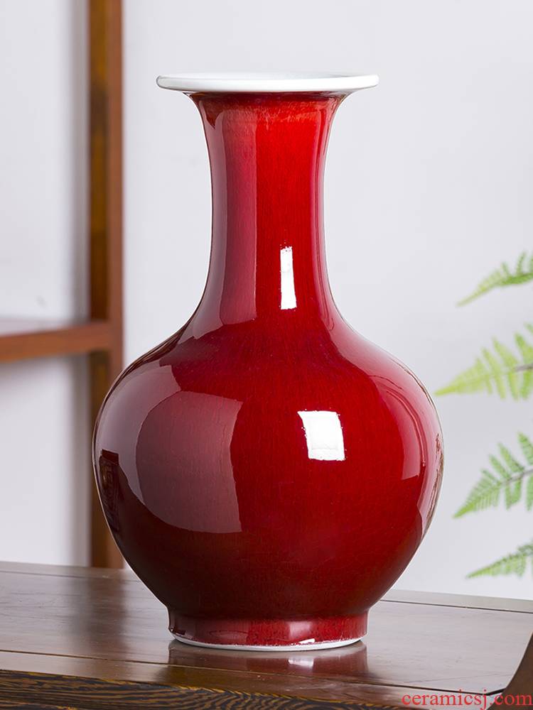 Jingdezhen porcelain ceramic ruby red vase flower arranging new Chinese style household furnishing articles rich ancient frame sitting room adornment ornament