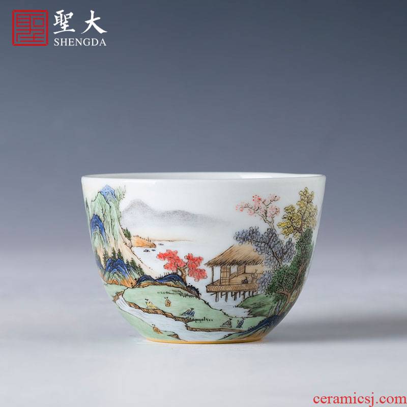 St the ceramic kung fu tea master cup pure hand draw pastel qingshan thatched cottage lie fa cup jingdezhen tea by hand