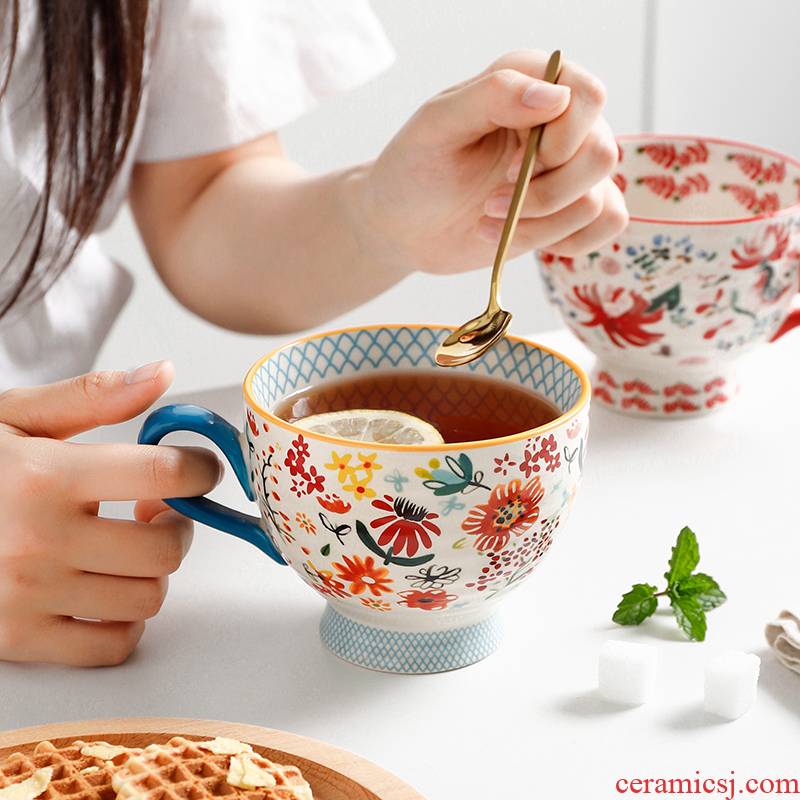 Export super beauty under the heavy hand draw relievo glaze color breakfast coffee cup oats cup ceramic cup