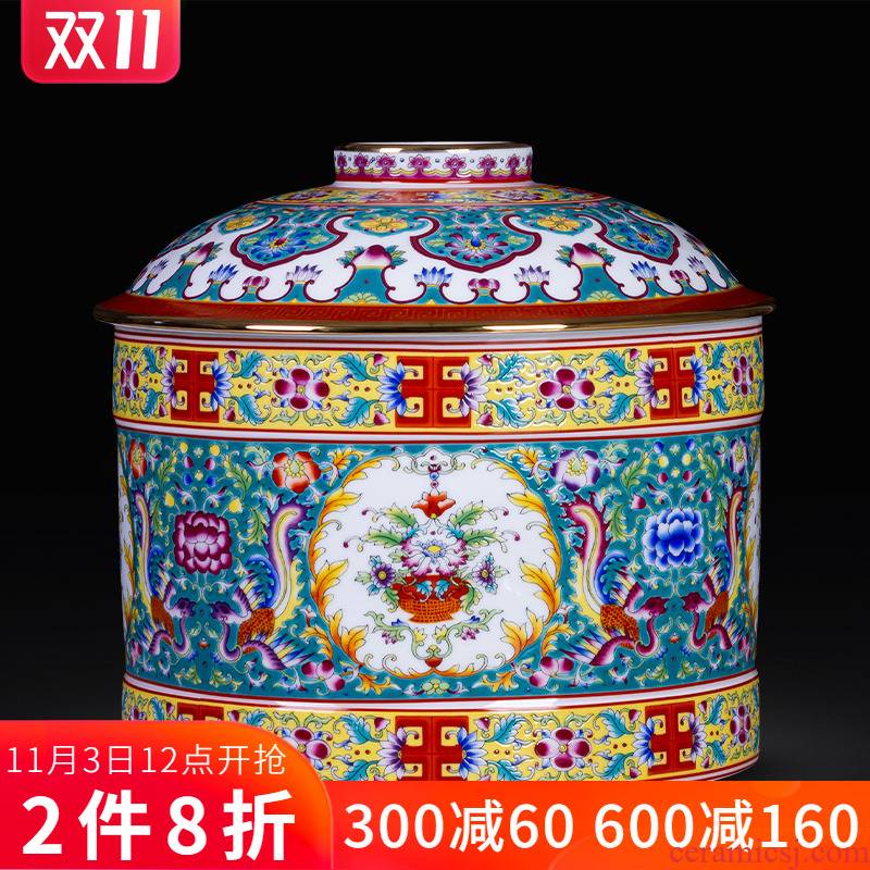 Colored enamel porcelain tea pot and tea, white tea cake tea pot with cover seal moisture large storage tank furnishing articles