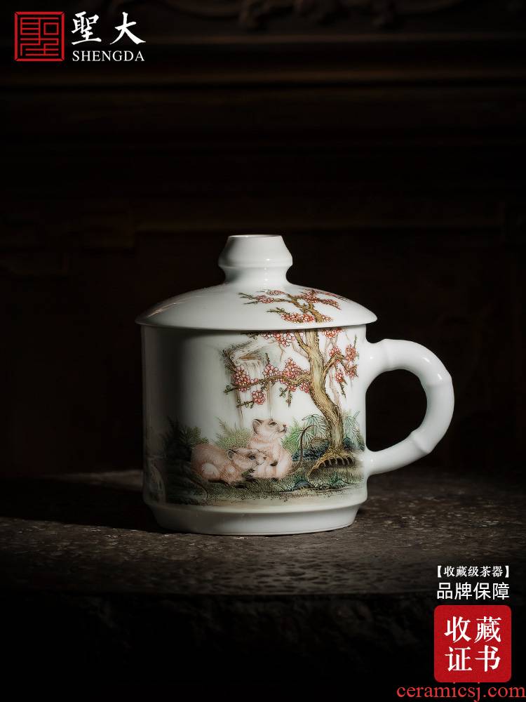 Holy big office cup of pure hand - made ceramic famille rose flowers rat office cup tea cup all hand of jingdezhen tea service