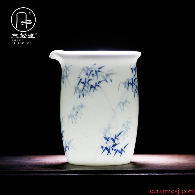 The three frequently do kung fu tea set hand - made of blue and white porcelain of jingdezhen ceramics fair keller and a cup of tea ware S32026