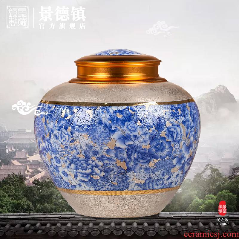 Jingdezhen with high - end paint POTS caddy fixings flagship stores apple as cans Chinese wind restoring ancient ways appreciation collection tank