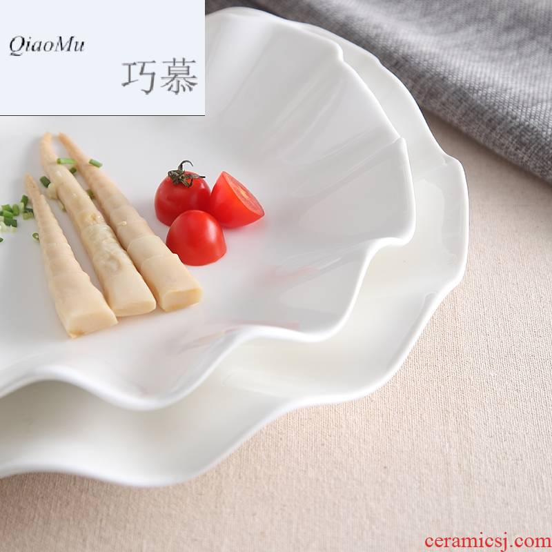 Qiao mu lotus leaf dish food dish pure white ceramic shallow plate of spaghetti western disc plate snack plate of fruit