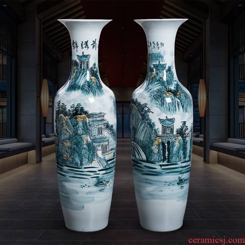 Jingdezhen porcelain ceramic hand - made bright future landing large blue and white porcelain vase home furnishing articles hotel decoration