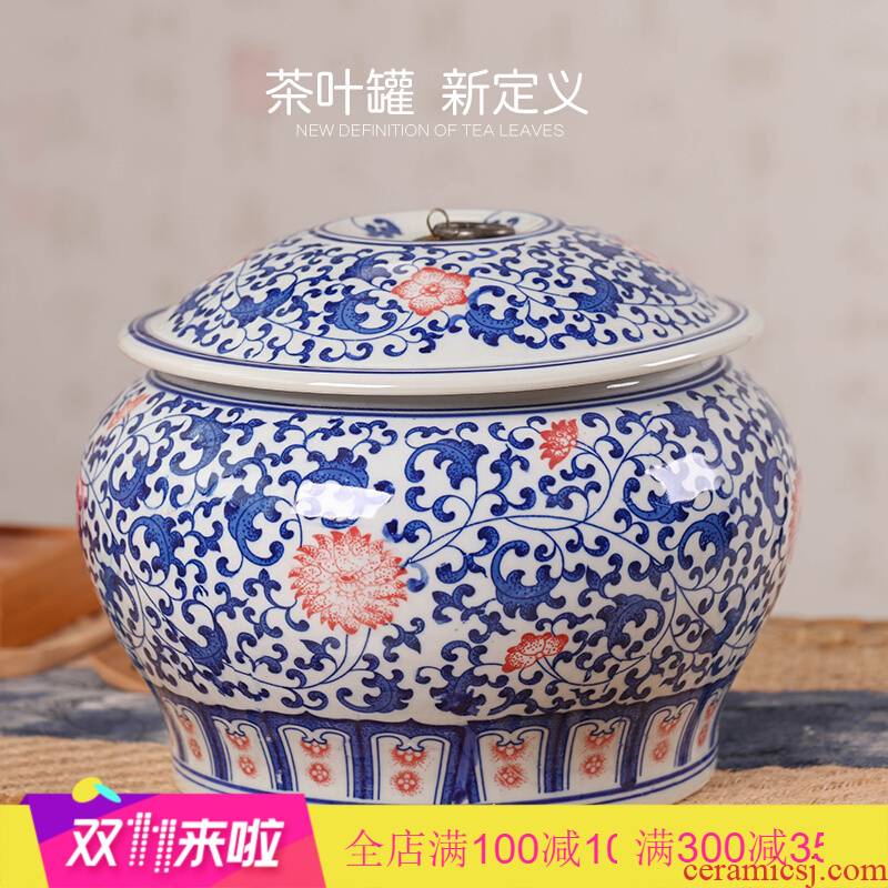 Poly real scene of jingdezhen ceramics caddy fixings large pu - erh tea POTS sealed storage tank tea packaging ceramic pot of tea