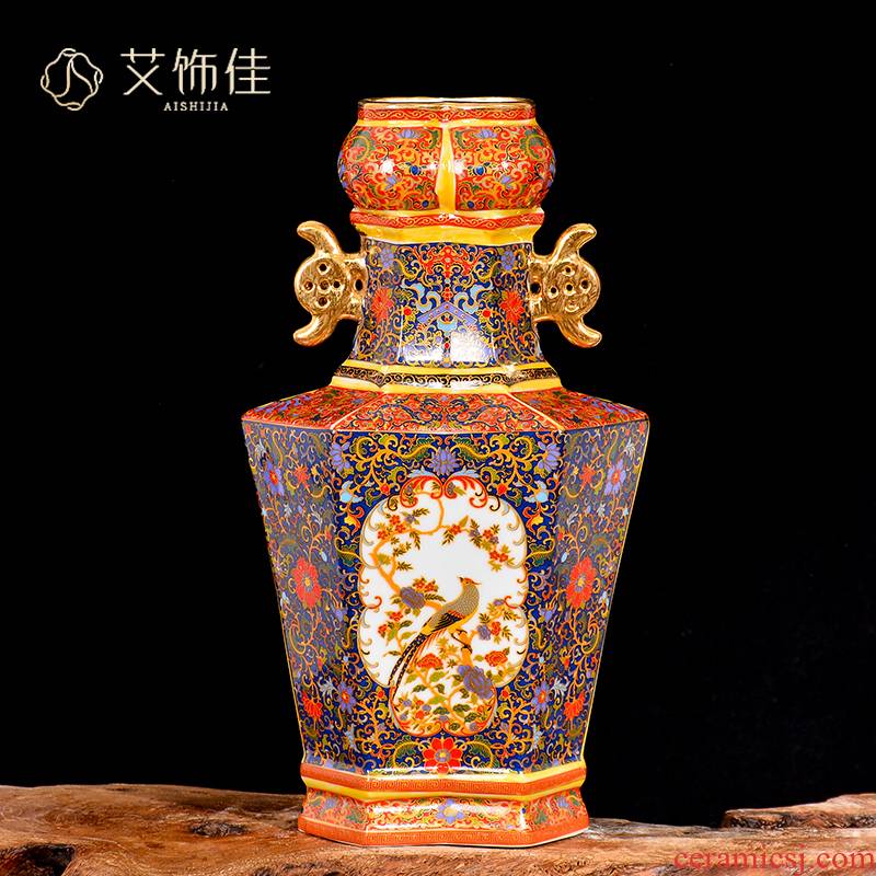 Jingdezhen ceramic vase furnishing articles antique Chinese style living room adornment household enamel TV ark to restore ancient ways furnishing articles