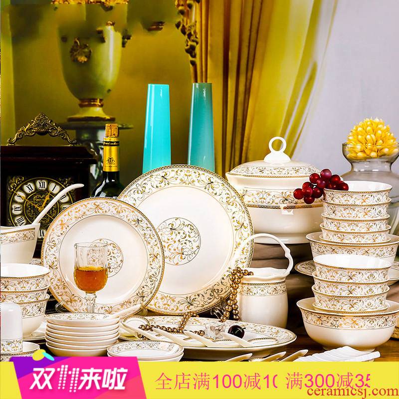 The Poly real scene dishes suit household jingdezhen ceramics tableware ipads porcelain bowl chopsticks Chinese eat bread and butter plate