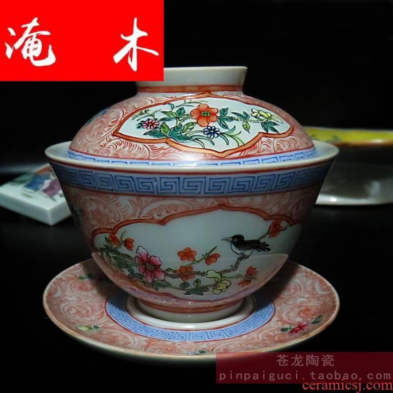 Flooded large wood powder enamel tureen jingdezhen ceramics manual hand flowers only three schools of thought contend tureen bowl tea cups