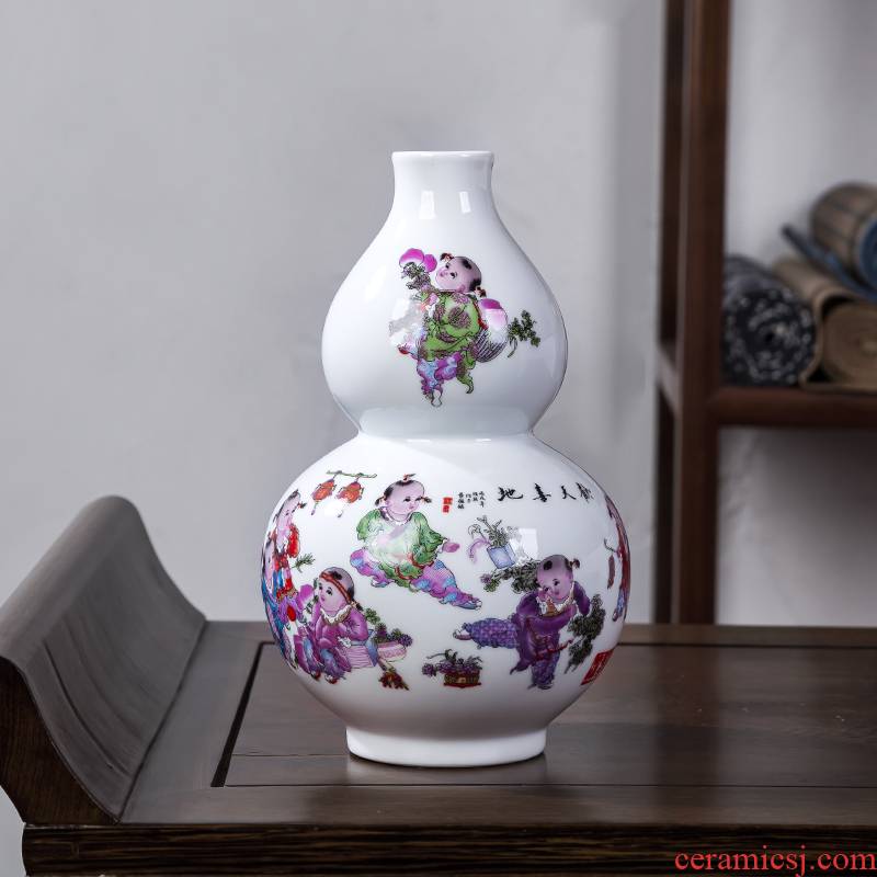 Jingdezhen chinaware bottle gourd floret bottle furnishing articles sitting room of Chinese style household flower arranging rich ancient frame decorative arts and crafts