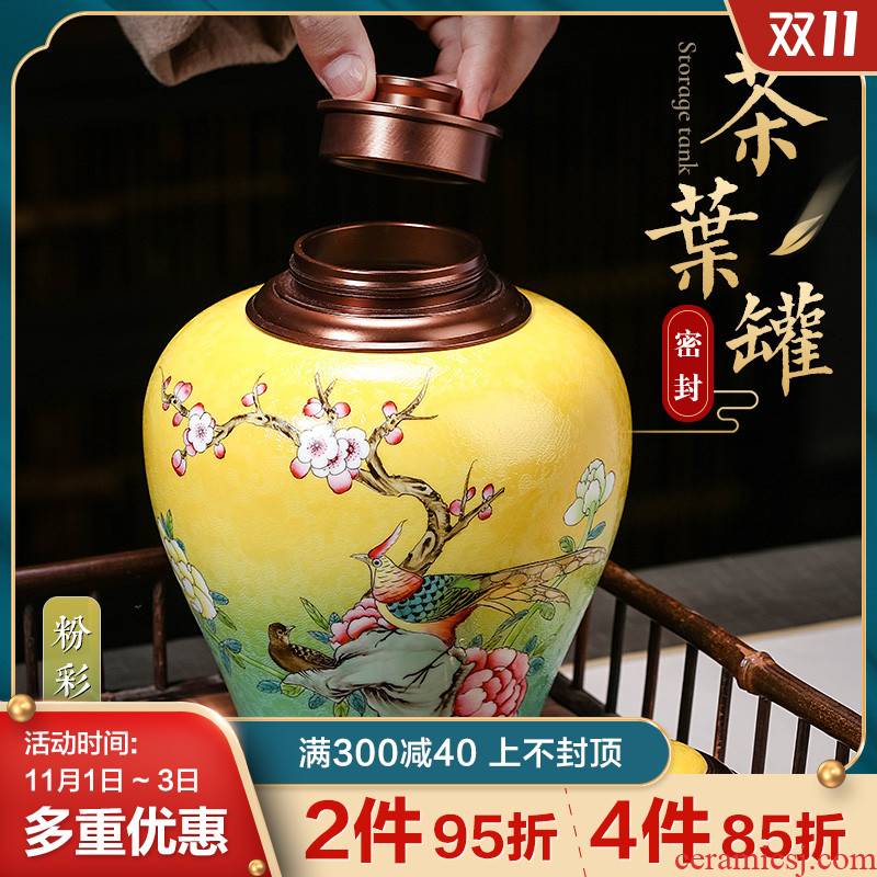Jingdezhen manual caddy fixings tea storage jar with cover the food - grade sealed as cans ceramic tea pot awake half a catty
