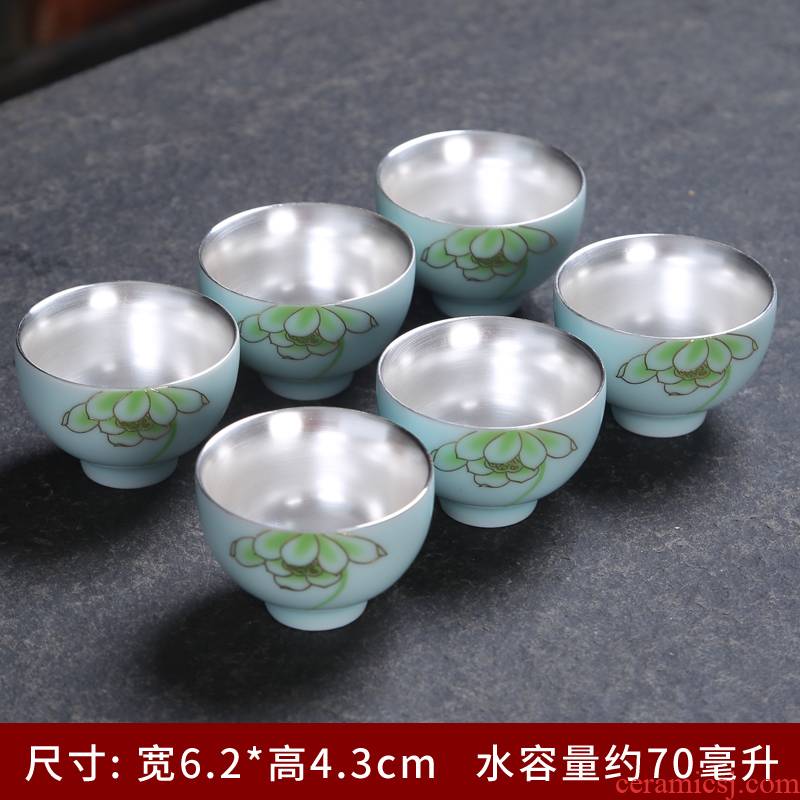 999 sterling silver, jingdezhen blue and white porcelain kung fu tea tasted silver gilding cups single cup sample tea cup master cup hand celadon