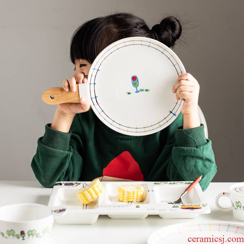 Li feng town small train large relief lovely creative children under glaze color ceramic tableware