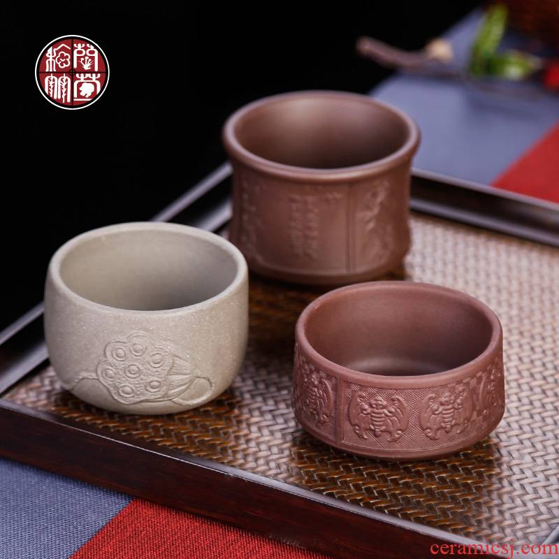 Yixing purple sand kung fu tea cup cup single ceramic masters cup pure manual household time men restoring ancient ways