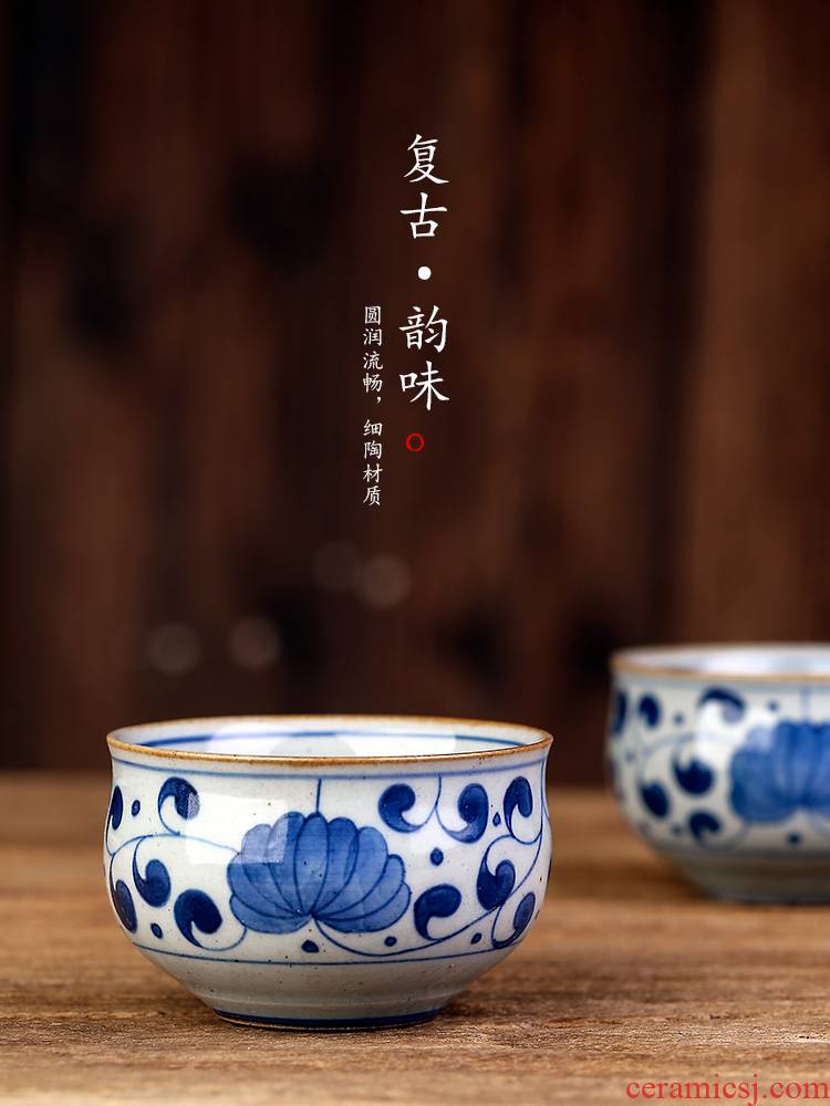 Kunfu tea cup a single master cup single cup size of jingdezhen blue and white hand - made ceramic individual sample tea cup tea set