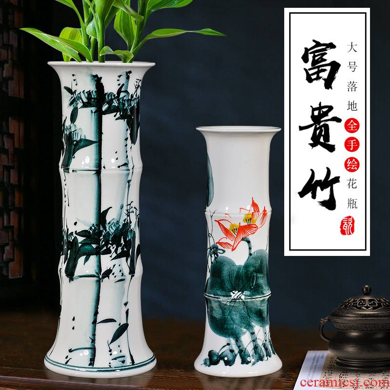Jingdezhen ceramic tube lucky bamboo vases, flower arranging furnishing articles sitting room be born king straight aquatic culture flower arrangement