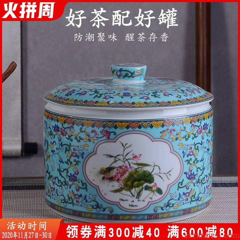 Jingdezhen ceramic tea pot large hand - made tea urn pu 'er the receive a case of household seal storage tea cake and POTS
