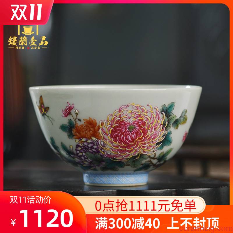 Jingdezhen ceramic all hand - made pastel by master cup kung fu tea tea cup single CPU individual sample tea cup
