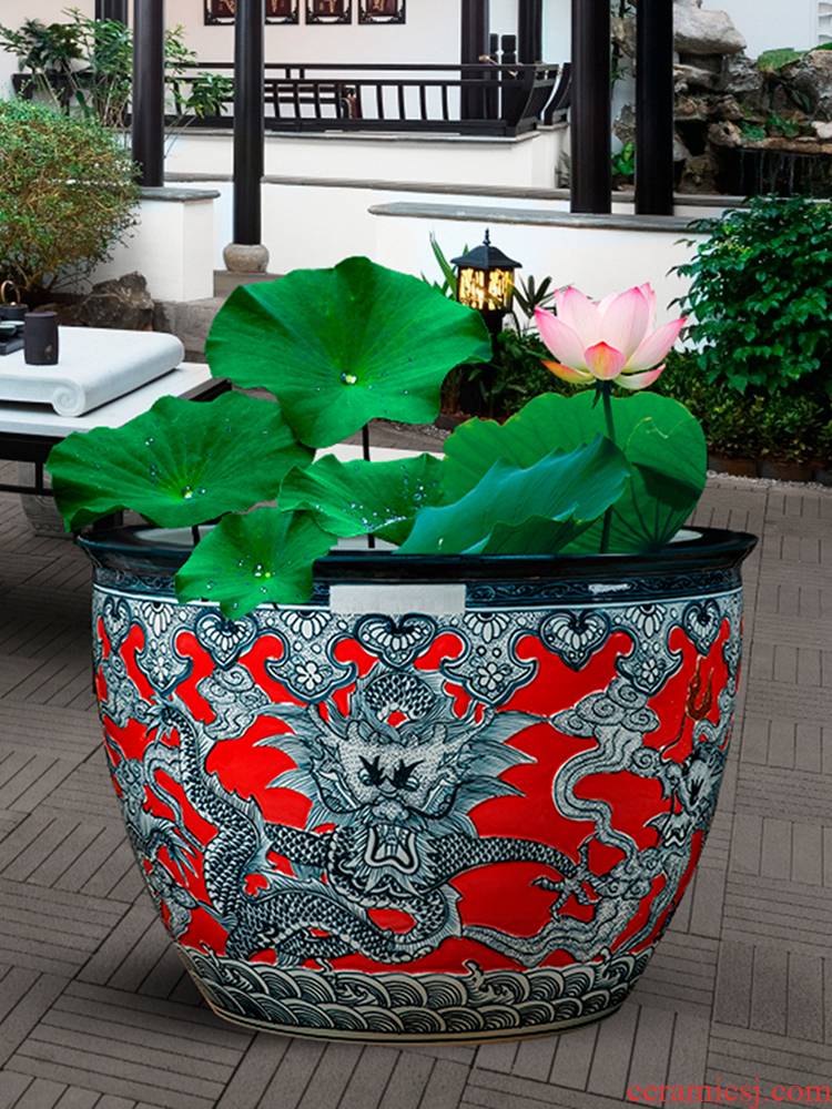 Jingdezhen ceramic VAT water lily cylinder tortoise high - grade its garden furnishing articles large tank sitting room a goldfish bowl