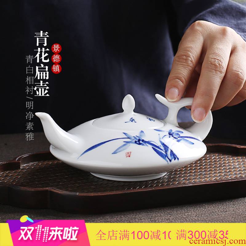 The Poly real scene household single pot of blue and white porcelain of jingdezhen porcelain hand - made ceramic teapot kung fu tea pu 'er tea