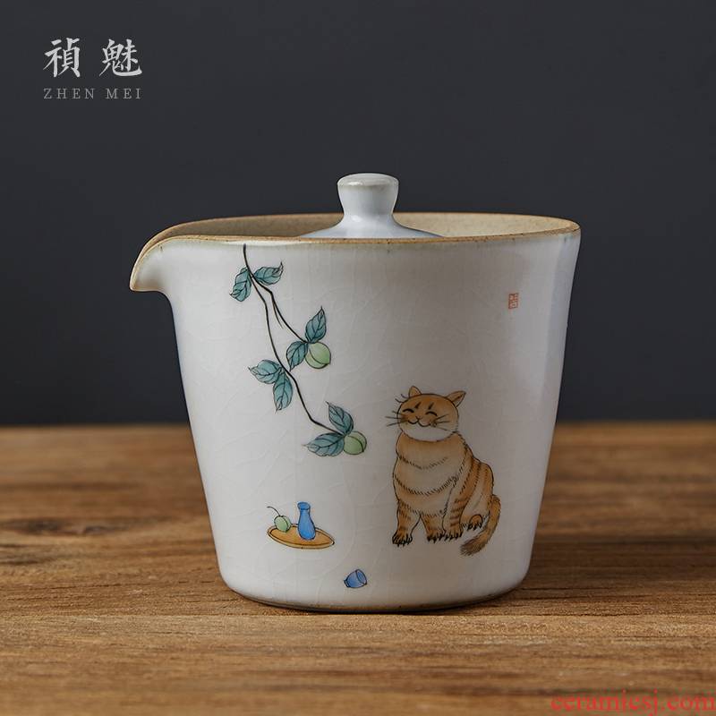 Shot incarnate your up hand - made the cat tureen jingdezhen ceramic cups kung fu tea tea bowl hand grasp pot