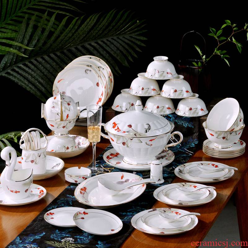Jingdezhen ceramics bowl plates spoon suit household ipads porcelain tableware housewarming gift porcelain bowl deep dish plate