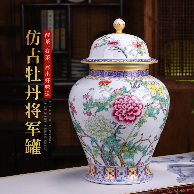 Jingdezhen ceramic famille rose the general pot of large sealing caddy fixings antique porcelain enamel see Angle of sitting room ark, furnishing articles
