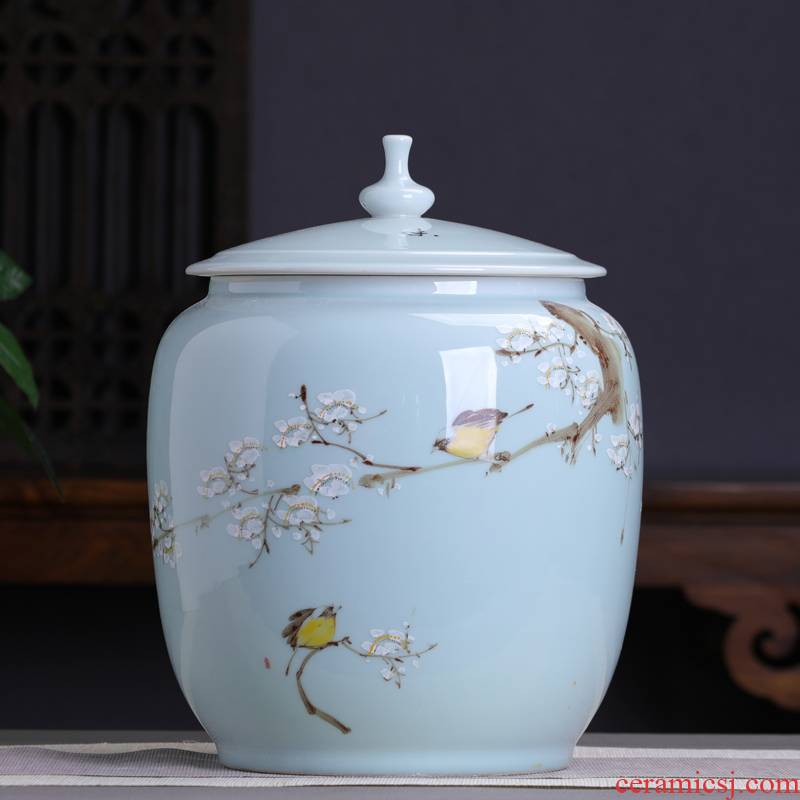 Hand - made ceramic name plum furnishing articles home decoration storage tank with cover Chinese tea pot large capacity home office