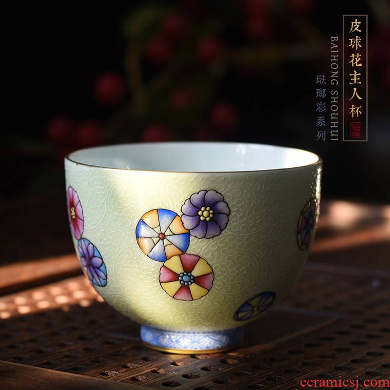 Hundred hong colored enamel ball flower master cup single cup of jingdezhen tea service hand - made ceramic cup sample tea cup by hand