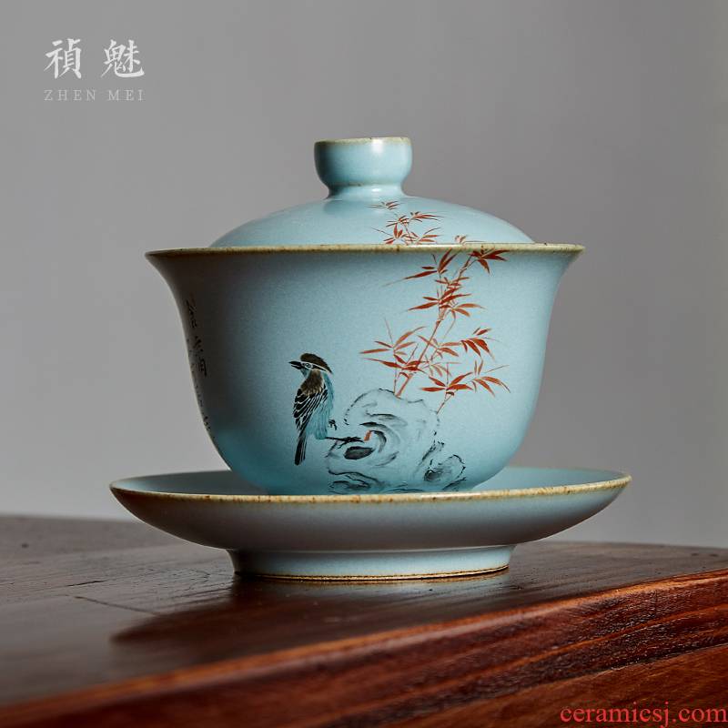 Shot incarnate your up hand - made only three tureen jingdezhen ceramic kung fu tea tea bowl cover cup tea cup