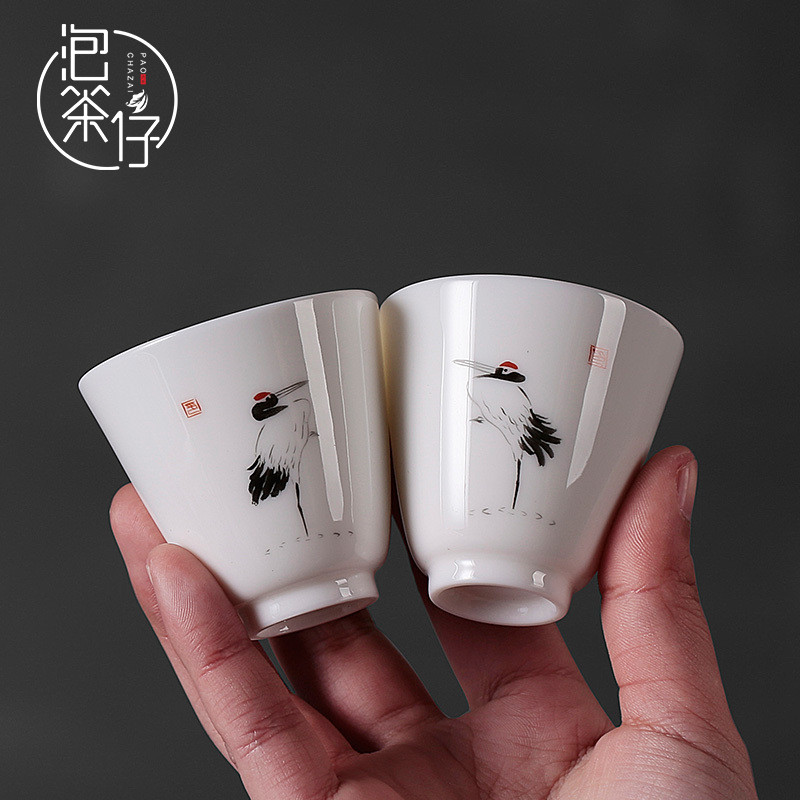 High dehua white porcelain sample tea cup cup kung fu tea master cup single CPU ceramic checking hand - made cranes cup