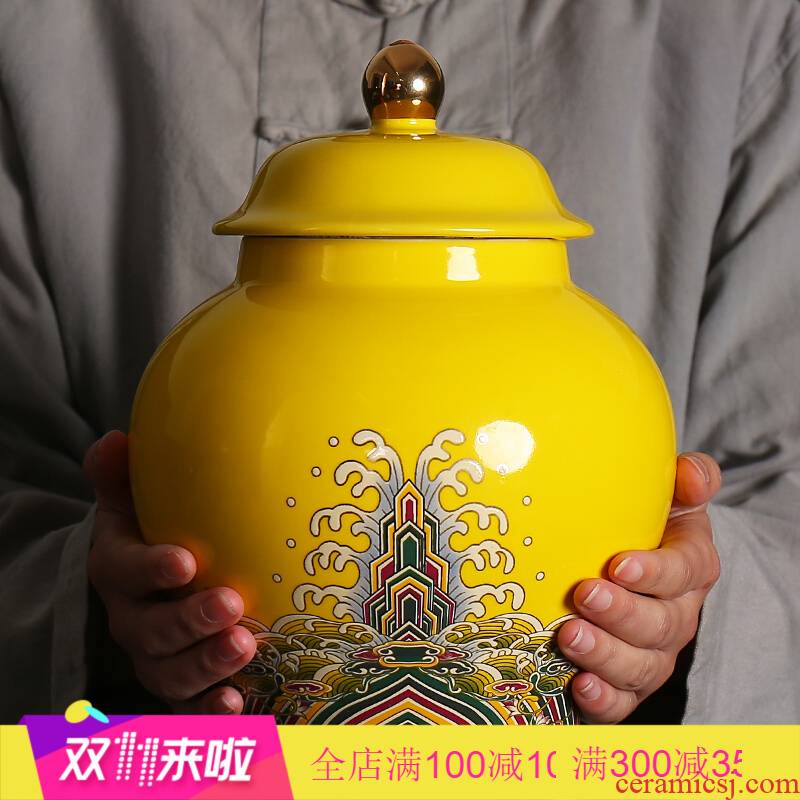 Poly real scene colored enamel large tea pot ceramic seal a kilo tea boxes big yards jar gift box