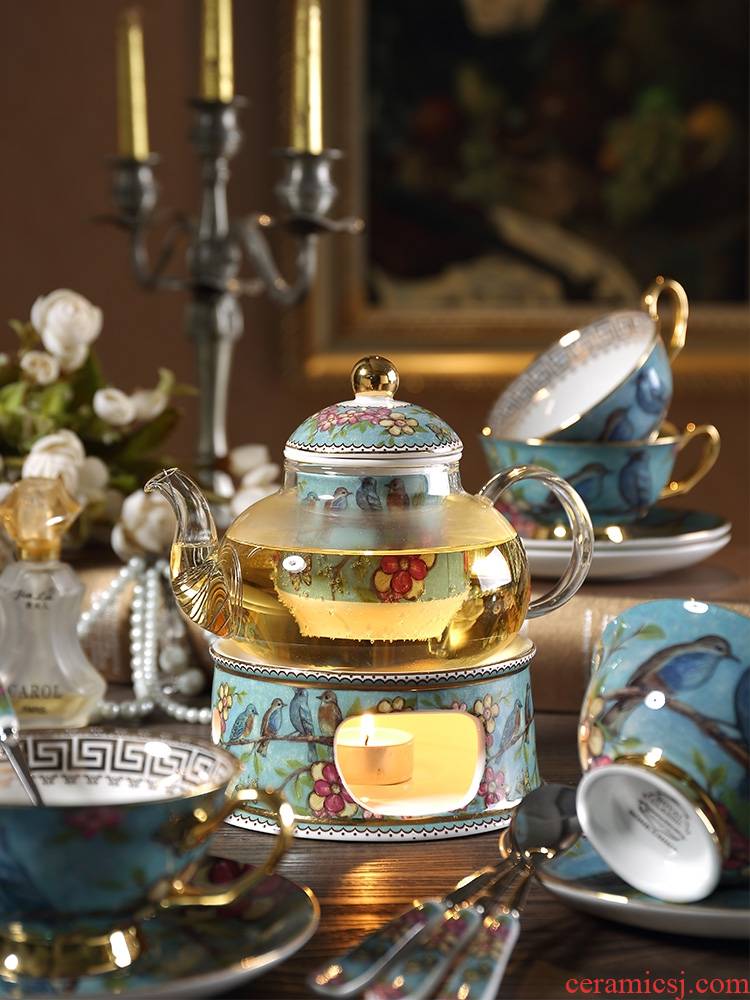 Qiao mu rural wind European ceramic teapot set home afternoon tea tea set with filter based heating base