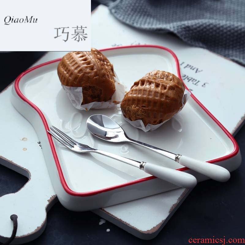 Qiao mu ins posed light breakfast food plate ceramic household toast bread plate Nordic cake dessert plate abnormity