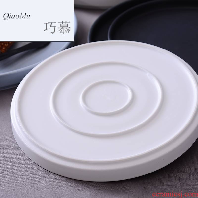 Qiao mu Nordic black steak plate western - style food plate ceramic deep dish plate flat circular large creative move