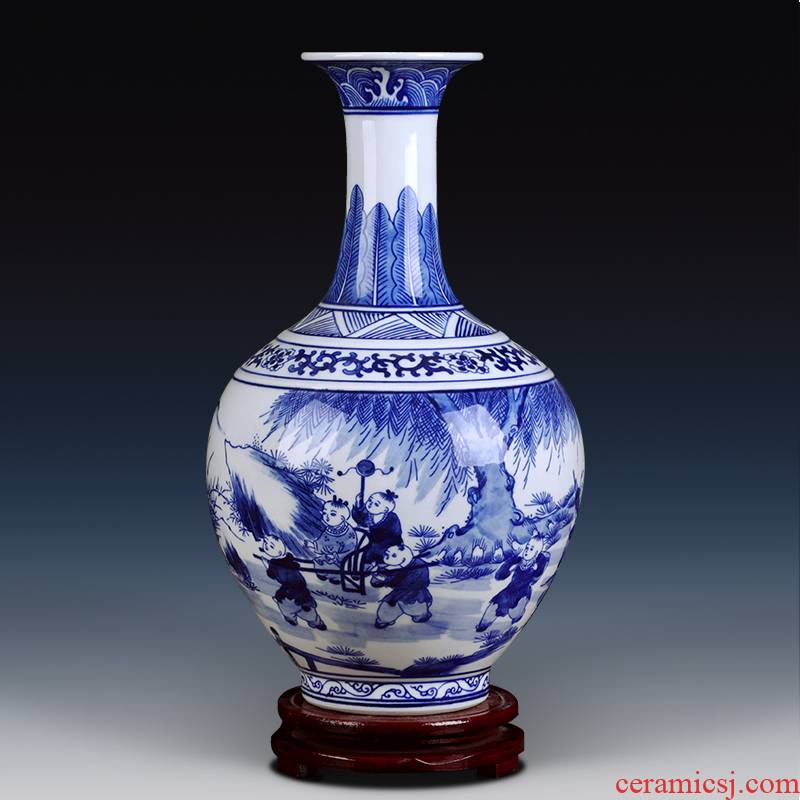Jingdezhen ceramics hand archaize home sitting room adornment of new Chinese style of blue and white porcelain vase TV ark, furnishing articles
