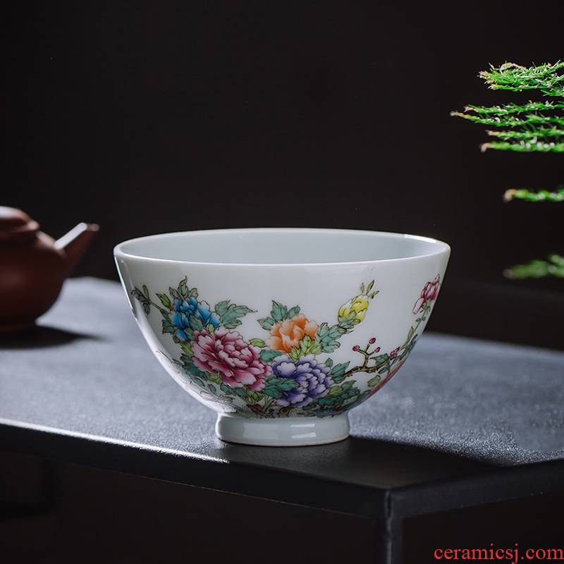 The Owl up jingdezhen master cup colored enamel peony cup single cup tea and flowers and birds kung fu tea cups hat to bowl