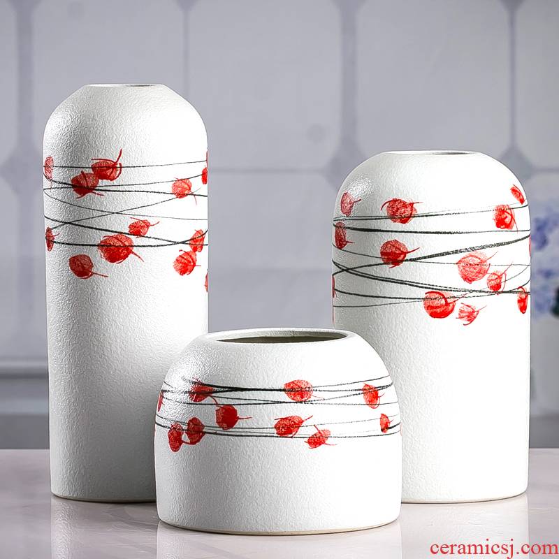 Hand - made ceramics from European vase three - piece furnishing articles sitting room flower arrangement in the Nordic beauty dried flower decoration light key-2 luxury decoration