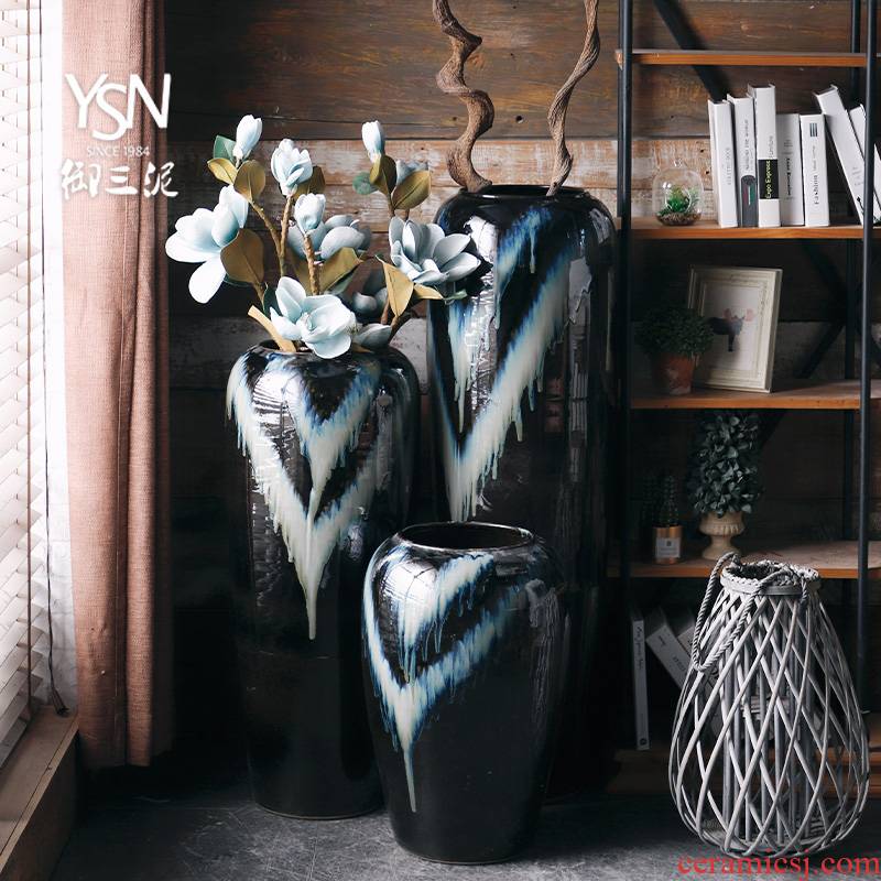 Royal three mud jingdezhen ceramic vase light and decoration flower arranging furnishing articles I and contracted sitting room simulation flower, ground decoration