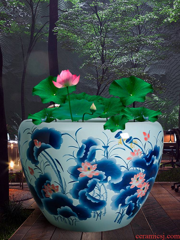 Copper grass flower pot water lily always LianHe spend extra large painting tortoise cylinder cylinder of jingdezhen ceramics garden furnishing articles